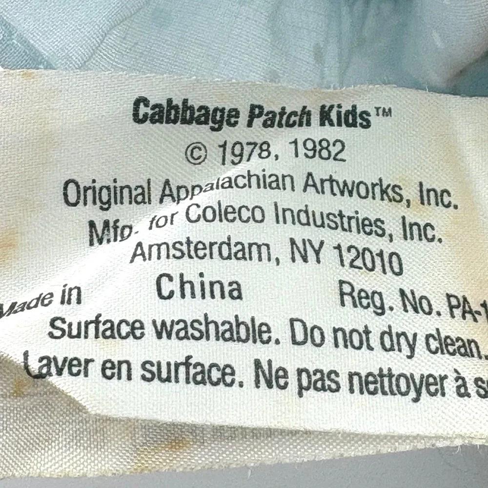 Vintage 1982 Cabbage Patch Kids Doll Coleco Brown Yarn Hair Blue Polka Dot Dress